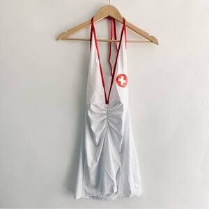 Nurse Costume Dress White and Red Halter Style Halloween Size S/M